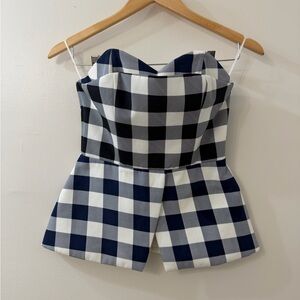 Finders Keepers Madhouse Peplum Top Blue Black Checkered Strapless Corset small